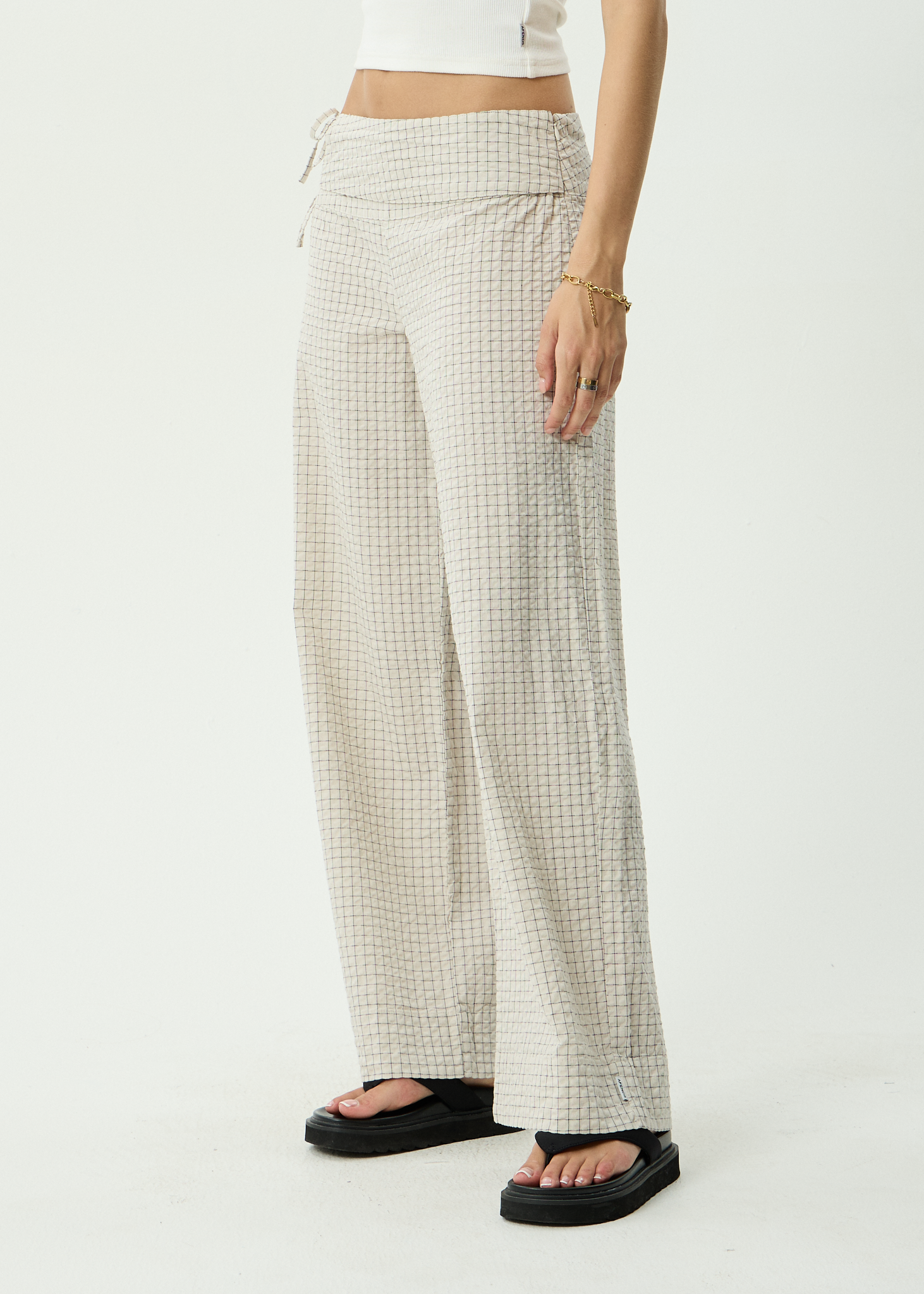 AFENDS Womens Sofia - Wide Leg Pant - Reverb Moonbeam Check
