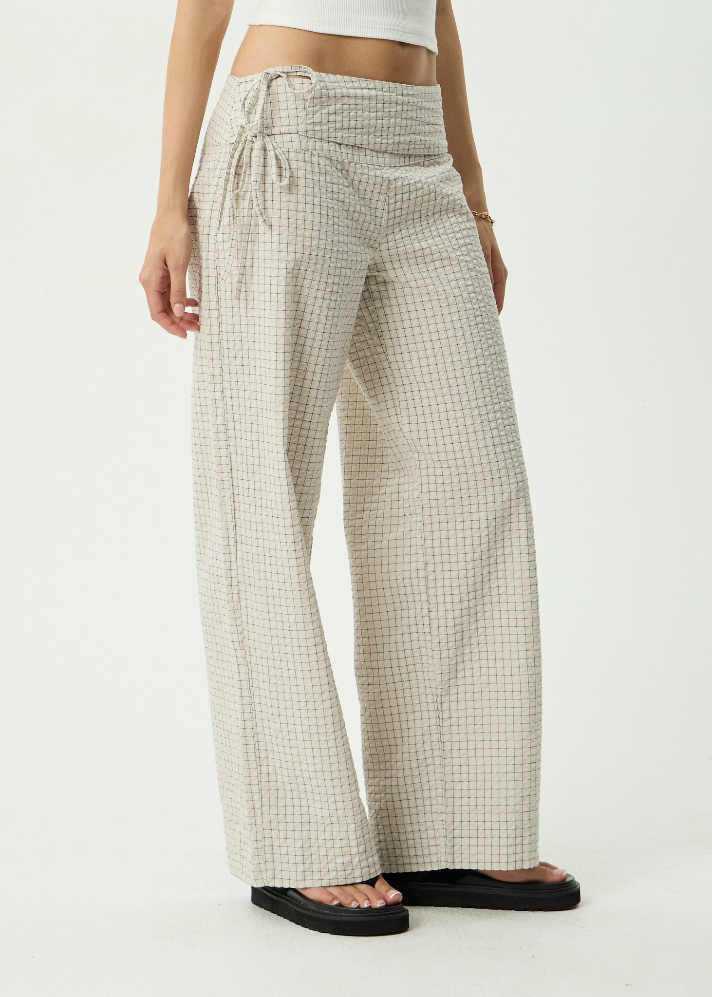 AFENDS Womens Sofia - Wide Leg Pant - Reverb Moonbeam Check