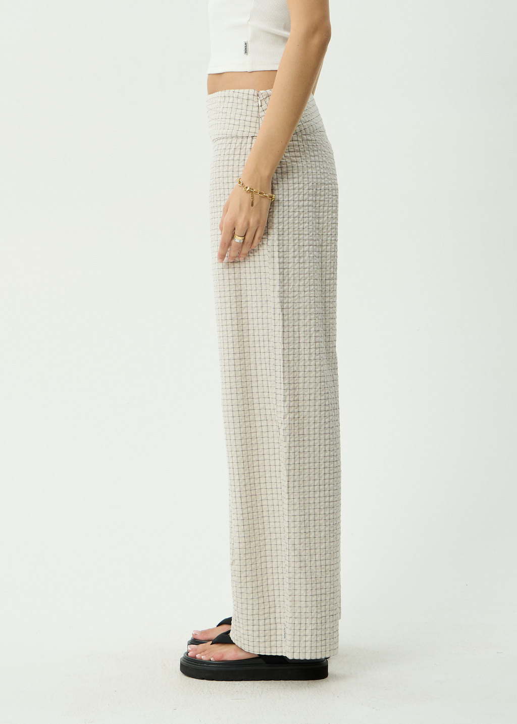 AFENDS Womens Sofia - Wide Leg Pant - Reverb Moonbeam Check