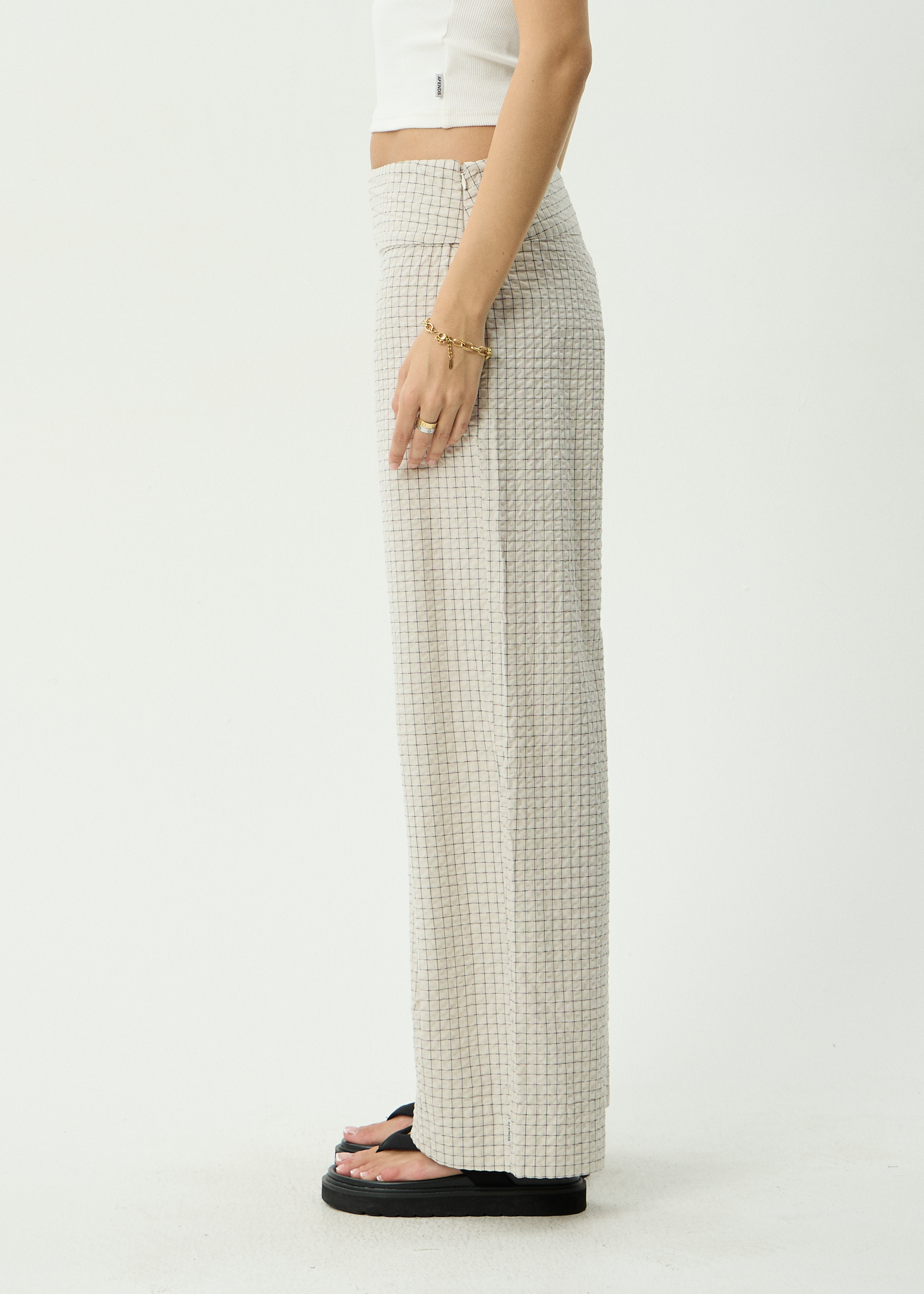 AFENDS Womens Sofia - Wide Leg Pant - Reverb Moonbeam Check