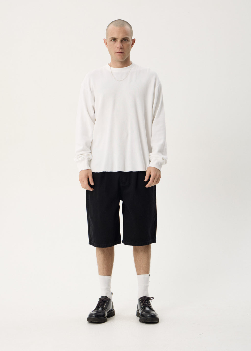 AFENDS Mens Genesis - Boxy Long Sleeve Tee - White