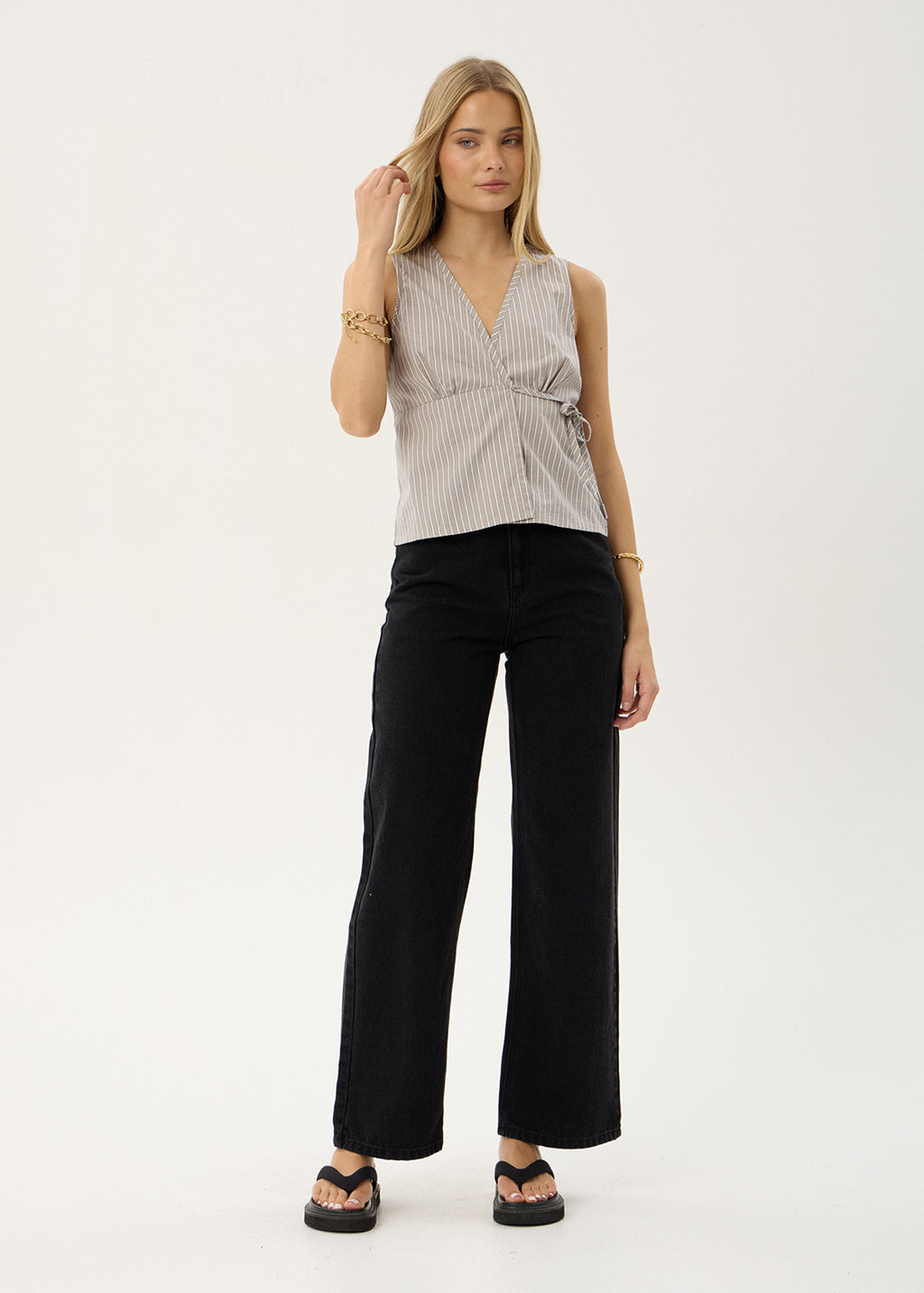 AFENDS Womens Tiara - Wrap Top - Olive Stripe