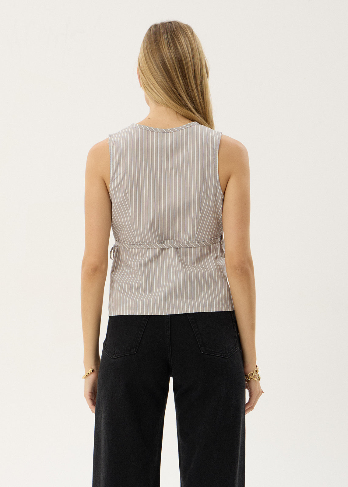 AFENDS Womens Tiara - Wrap Top - Olive Stripe