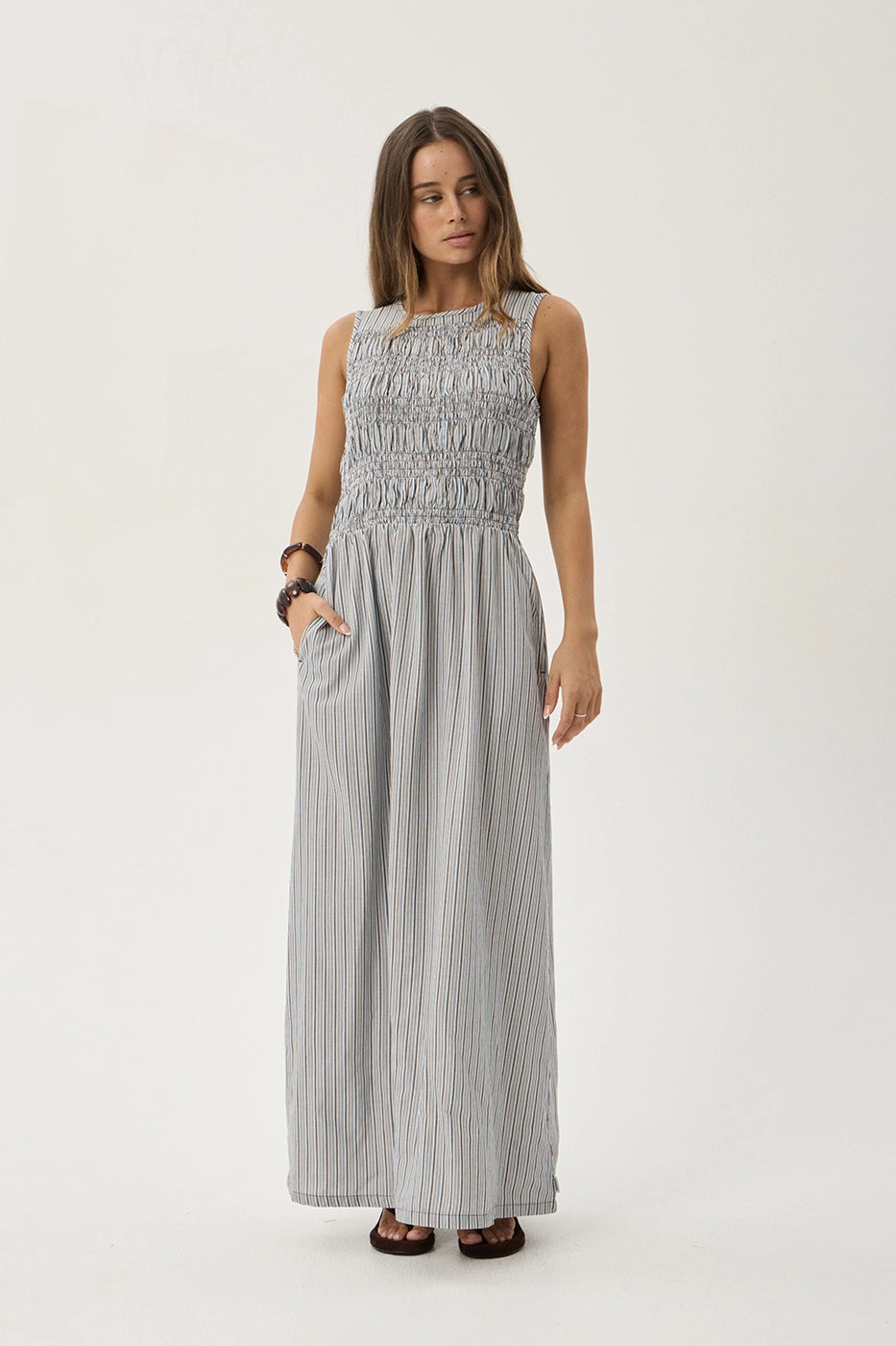 AFENDS Womens Sofia - Maxi Dress - Coffee / Blue Stripe