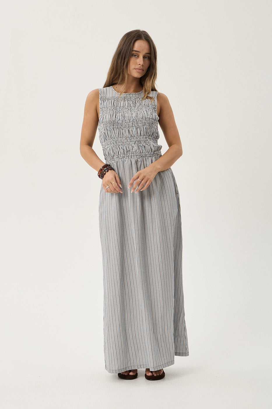AFENDS Womens Sofia - Maxi Dress - Coffee / Blue Stripe