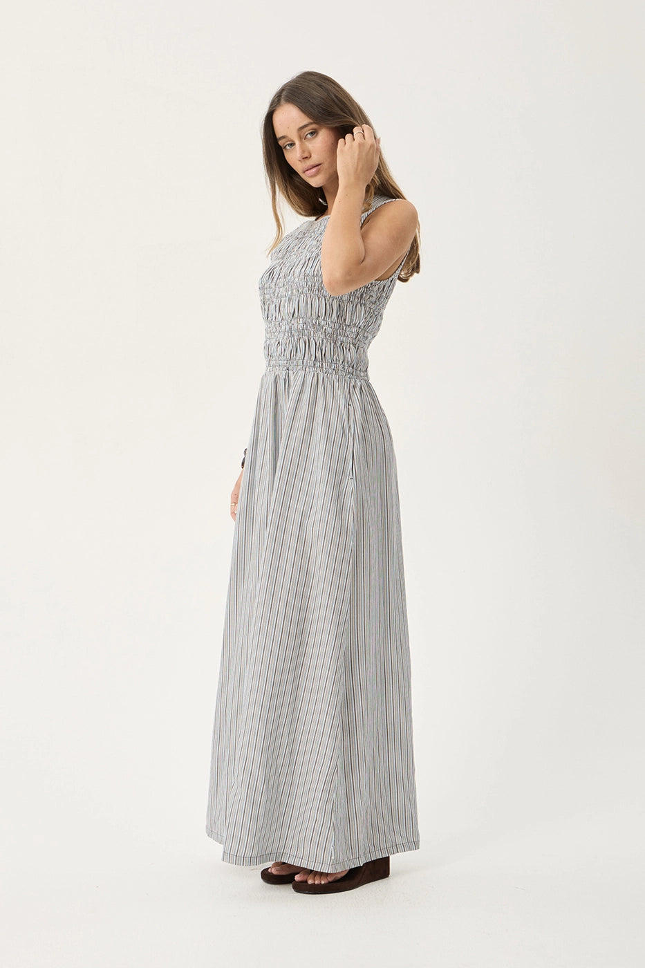 AFENDS Womens Sofia - Maxi Dress - Coffee / Blue Stripe