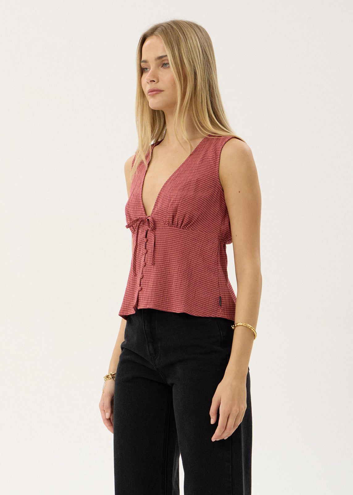 AFENDS Womens Dahlia - Short Sleeve Top - Indy Rose Check