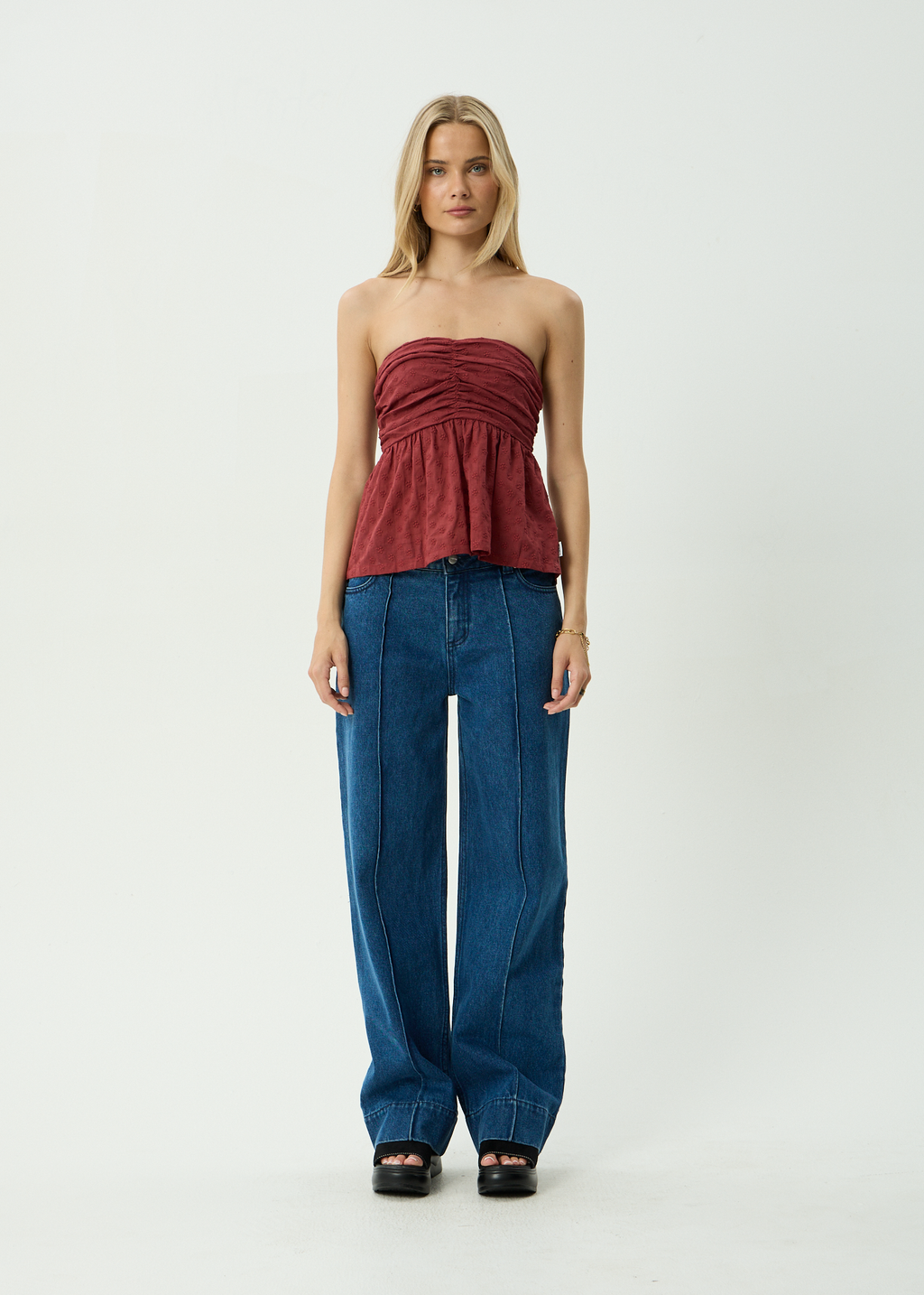 AFENDS Womens Juni - Strapless Top - Ruby Anglaise