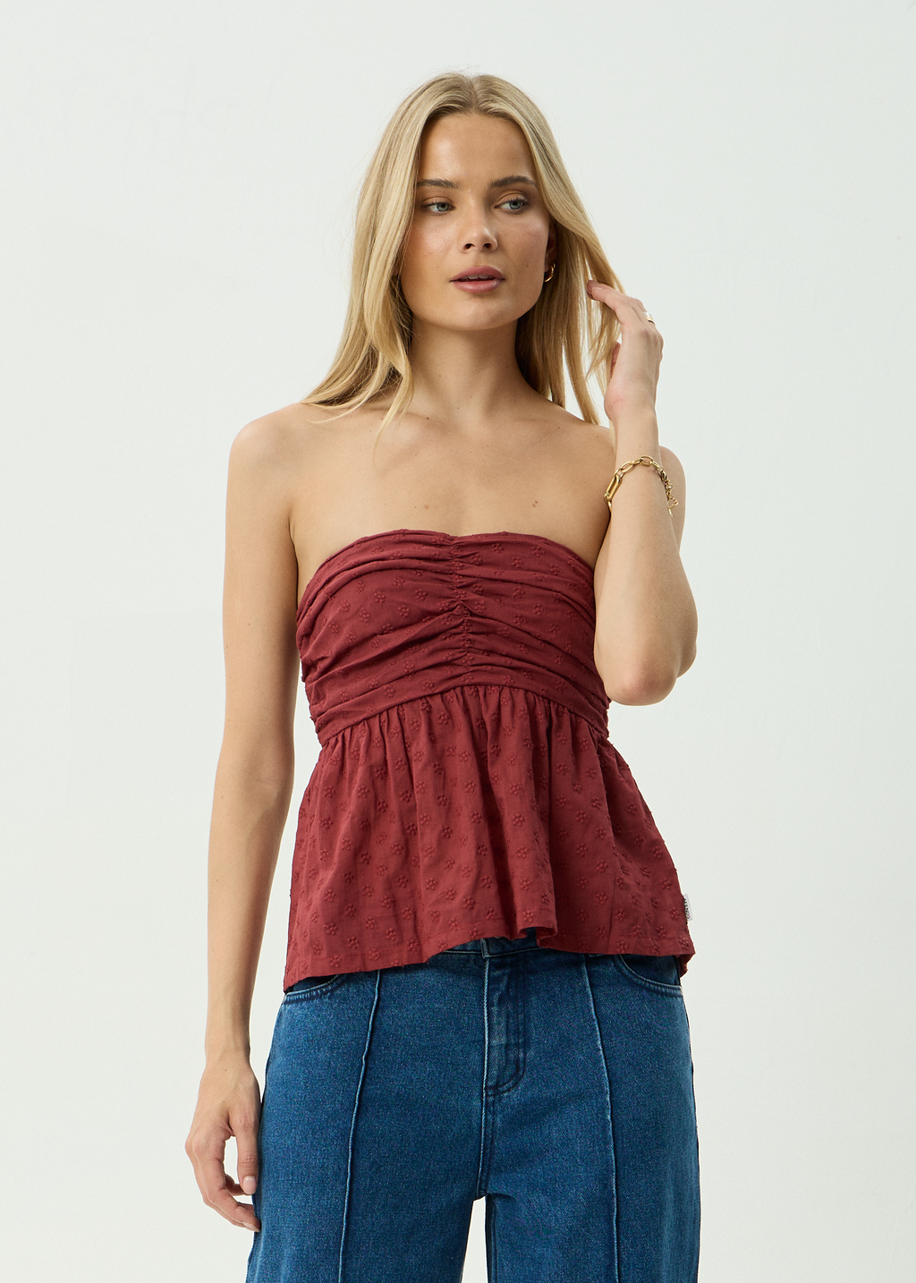 AFENDS Womens Juni - Strapless Top - Ruby Anglaise
