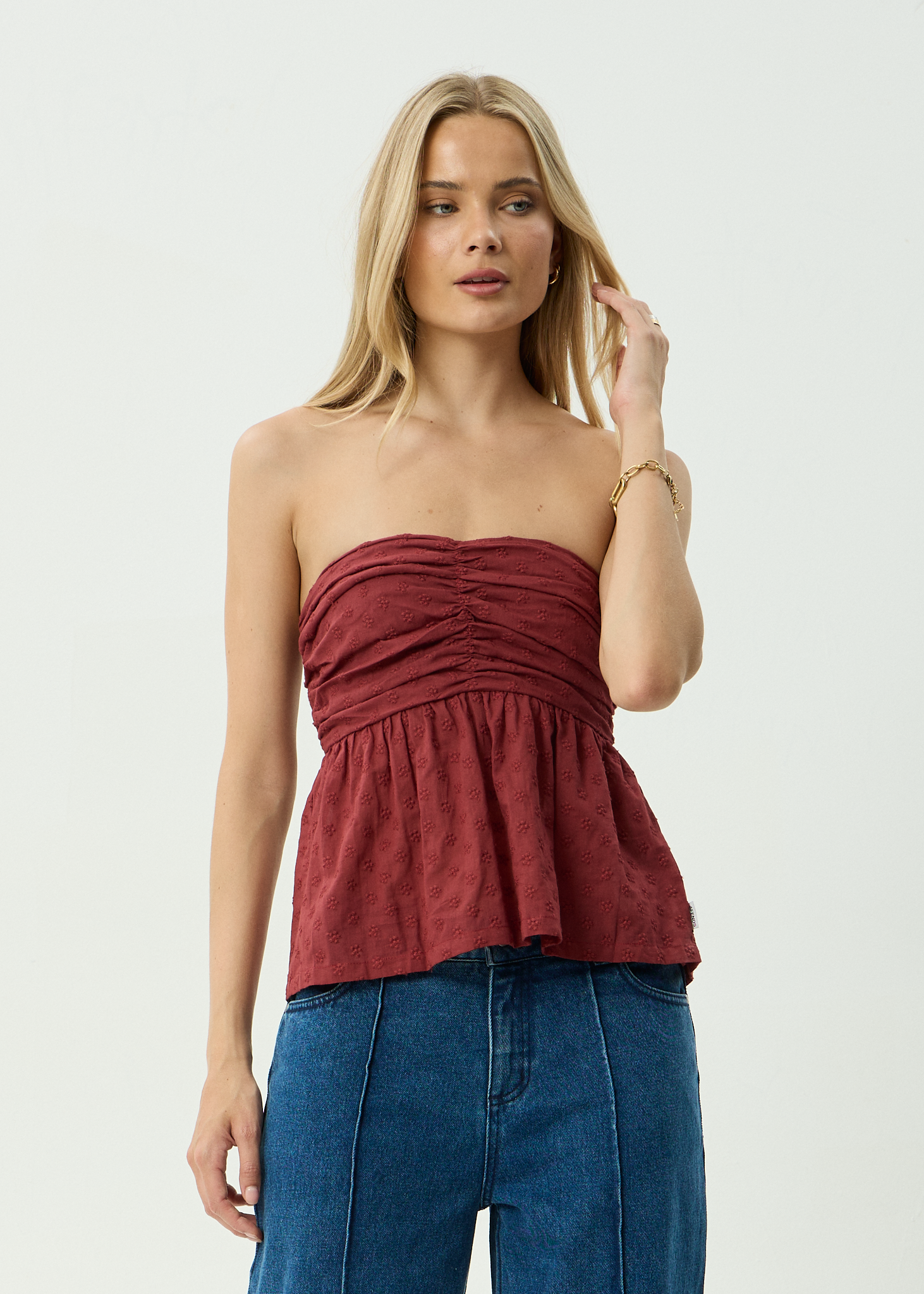 AFENDS Womens Juni - Strapless Top - Ruby Anglaise