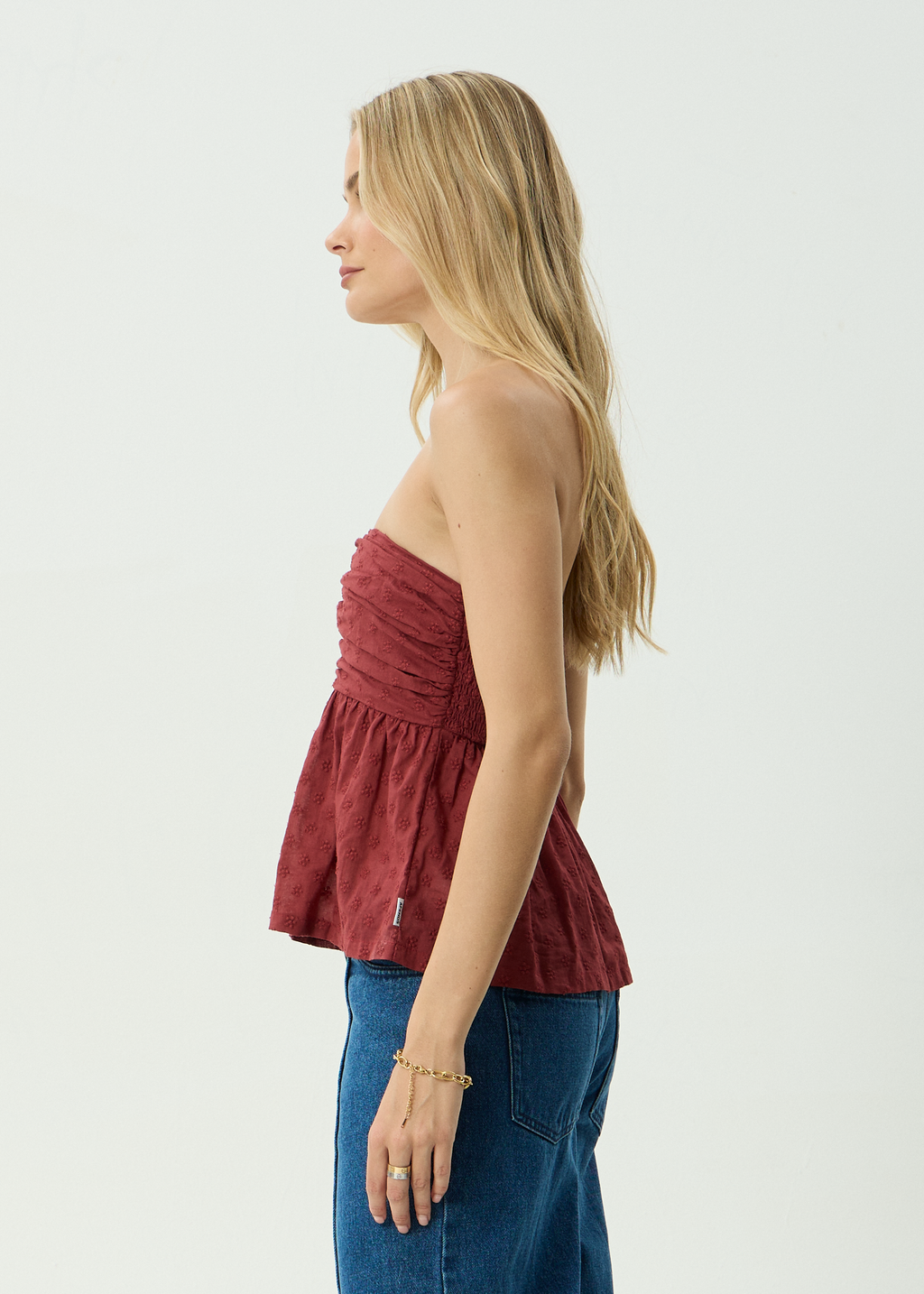 AFENDS Womens Juni - Strapless Top - Ruby Anglaise