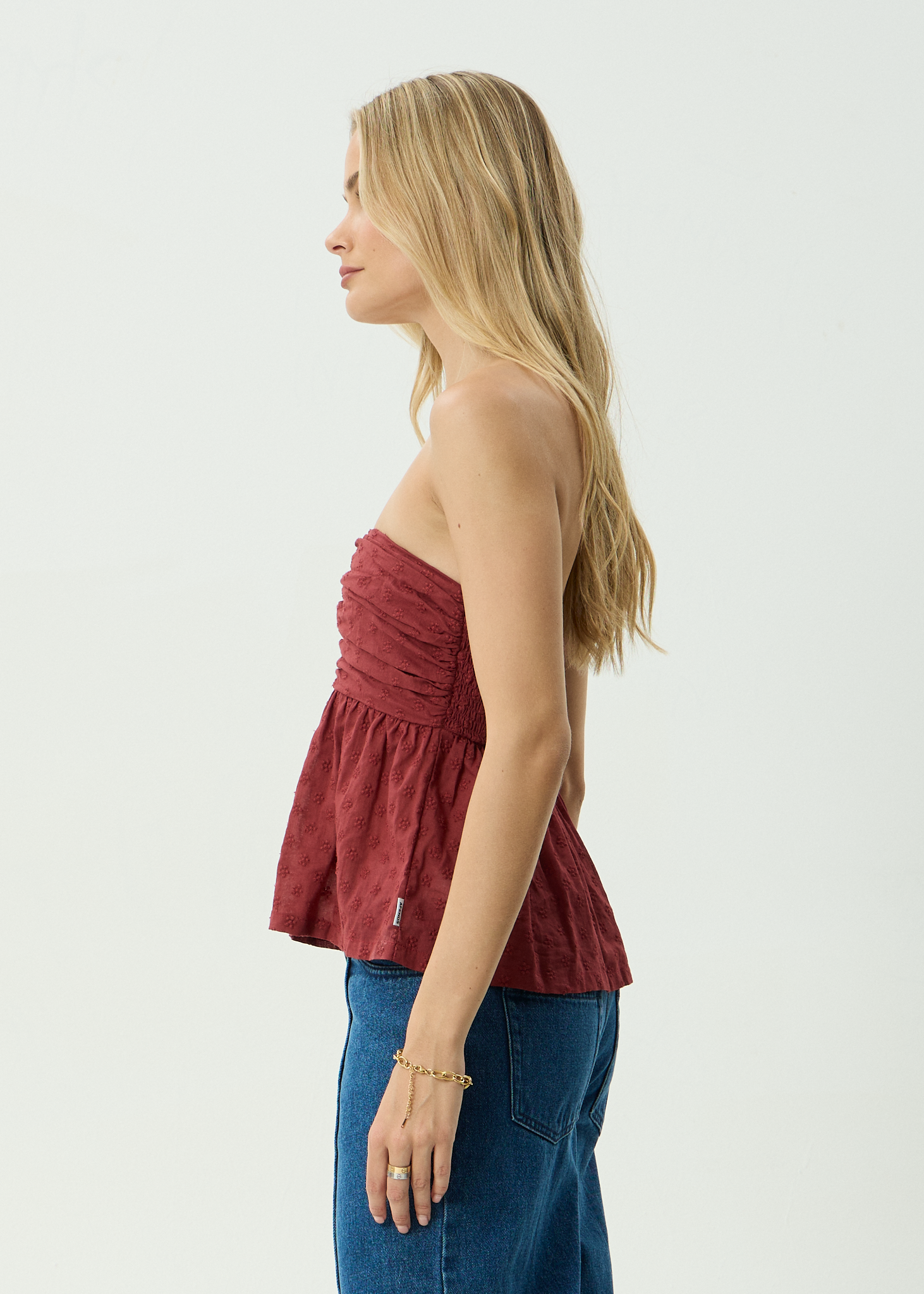 AFENDS Womens Juni - Strapless Top - Ruby Anglaise