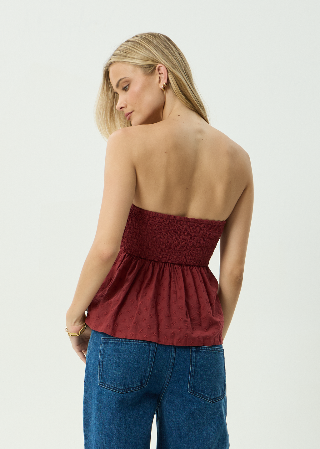 AFENDS Womens Juni - Strapless Top - Ruby Anglaise