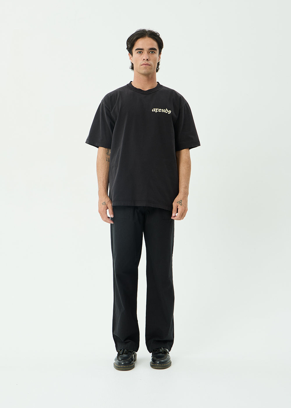 AFENDS Mens Pent-A-Gone - Heavyweight Boxy Tee - Stone Black
