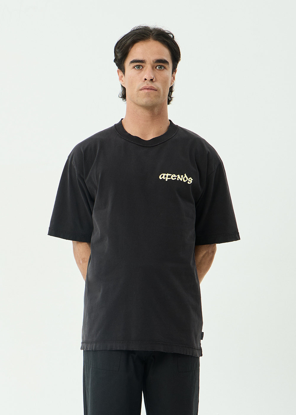 AFENDS Mens Pent-A-Gone - Heavyweight Boxy Tee - Stone Black