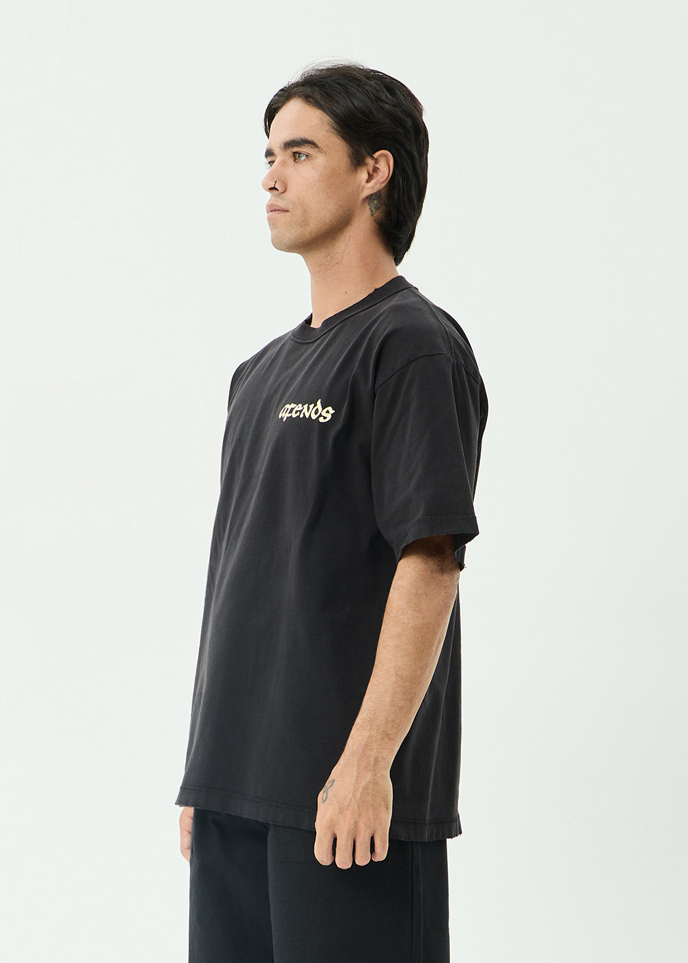AFENDS Mens Pent-A-Gone - Heavyweight Boxy Tee - Stone Black