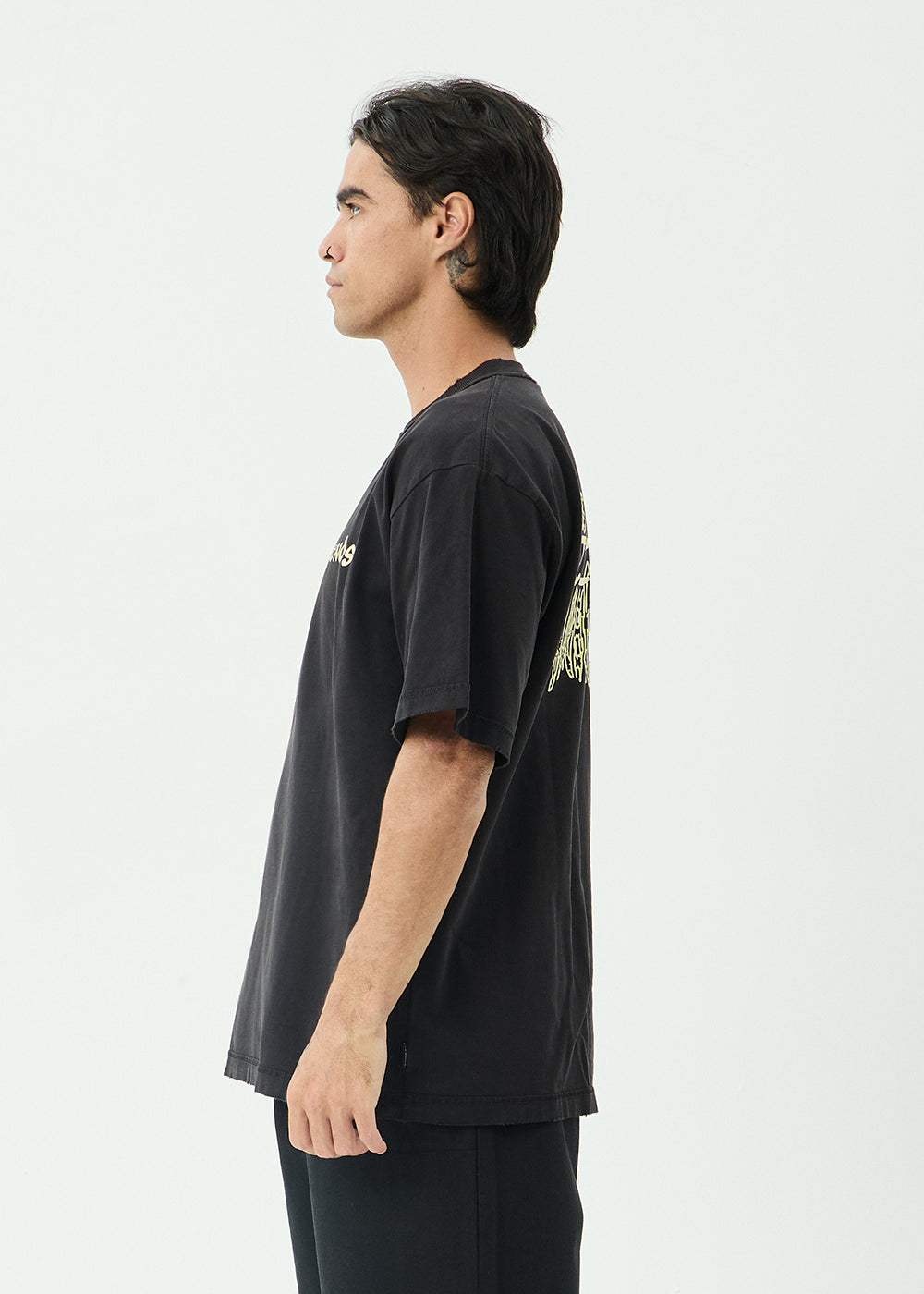 AFENDS Mens Pent-A-Gone - Heavyweight Boxy Tee - Stone Black