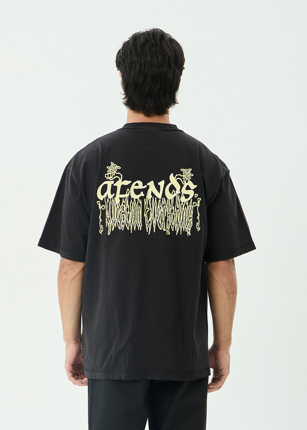 AFENDS Mens Pent-A-Gone - Heavyweight Boxy Tee - Stone Black