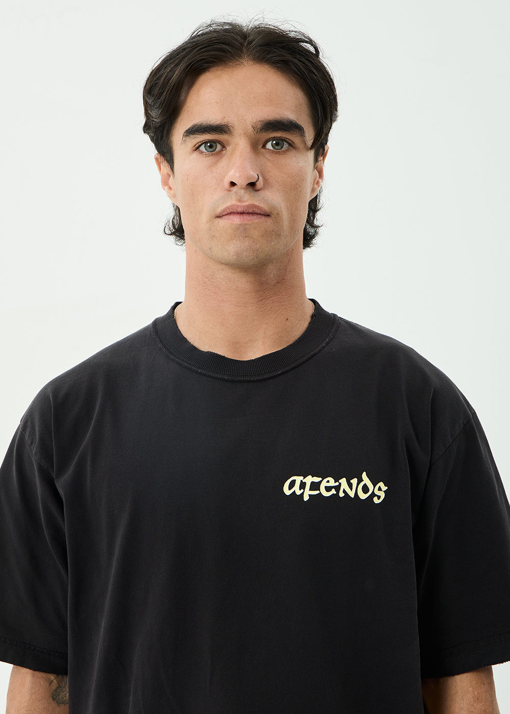 AFENDS Mens Pent-A-Gone - Heavyweight Boxy Tee - Stone Black