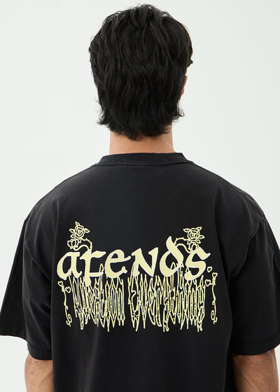 AFENDS Mens Pent-A-Gone - Heavyweight Boxy Tee - Stone Black