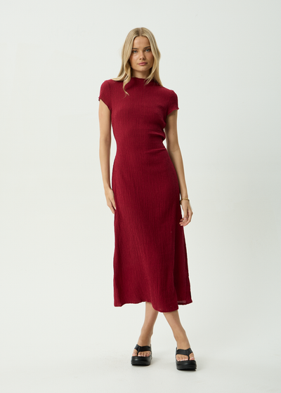 AFENDS Womens Elodie - Seersucker Midi Dress - Burgundy