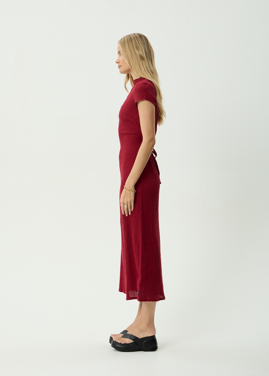AFENDS Womens Elodie - Seersucker Midi Dress - Burgundy