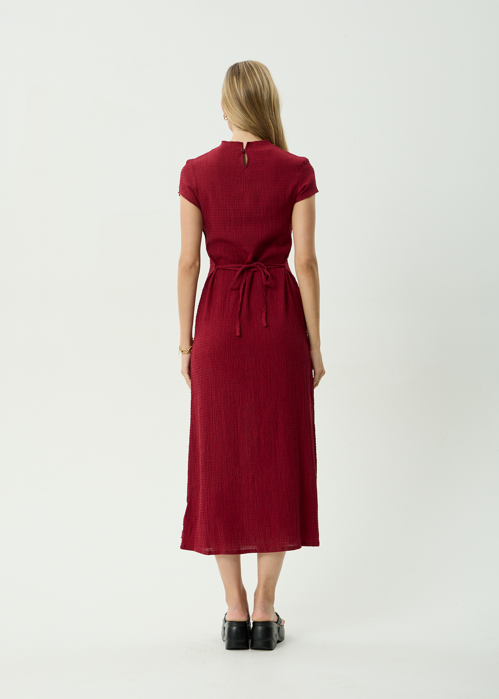 burgundy flossie midi dress NOBODY'S CHILD Flossie Short Sleeve Organic Cotton Check Midi Dress