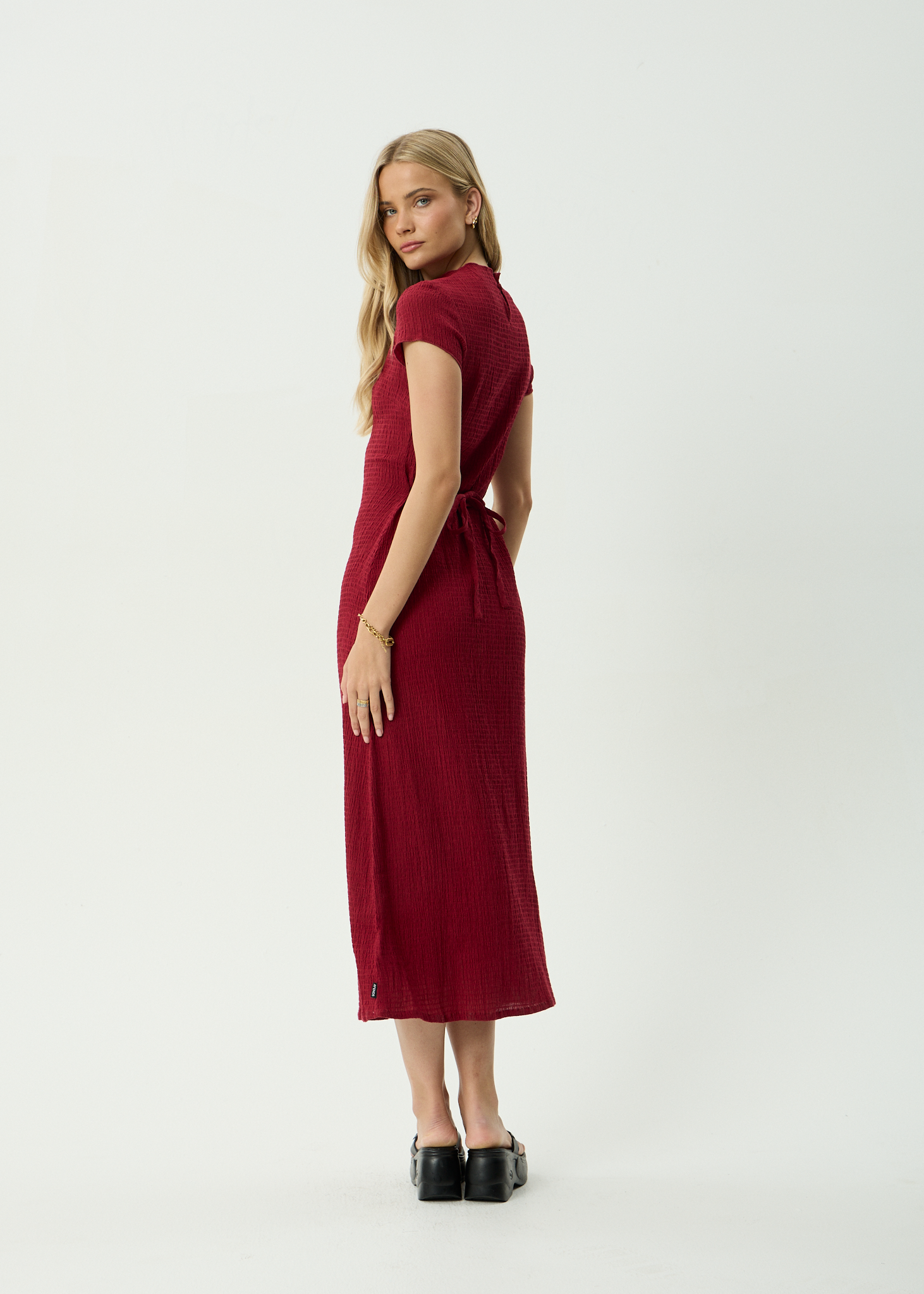 AFENDS Womens Elodie - Seersucker Midi Dress - Burgundy