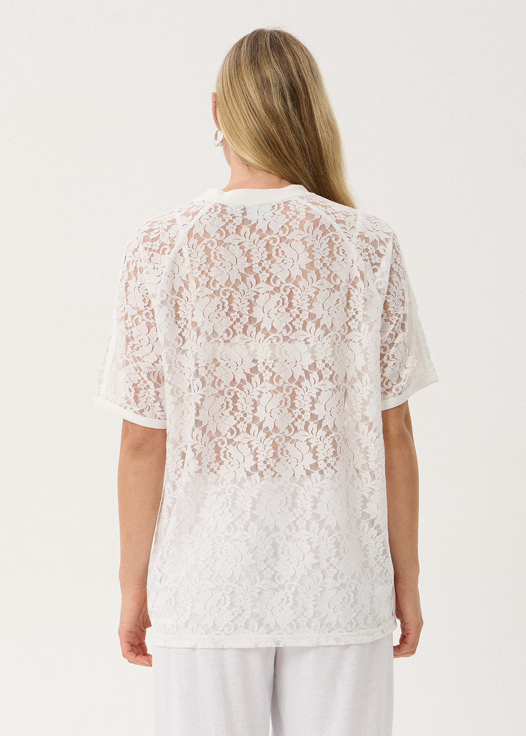 AFENDS Angela - Lace Oversized Raglan Tee - White