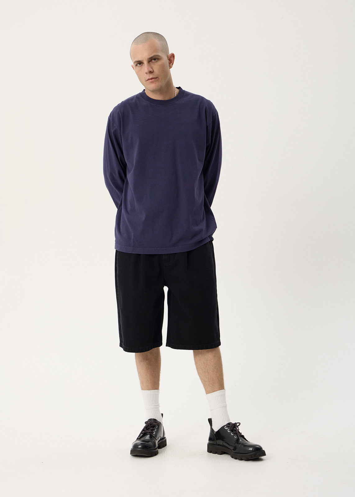 AFENDS Mens Genesis - Boxy Long Sleeve Tee - Washed Deep Sea