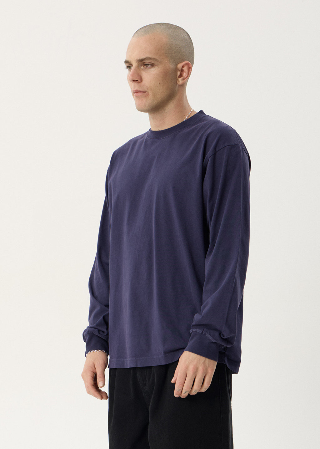 AFENDS Mens Genesis - Boxy Long Sleeve Tee - Washed Deep Sea