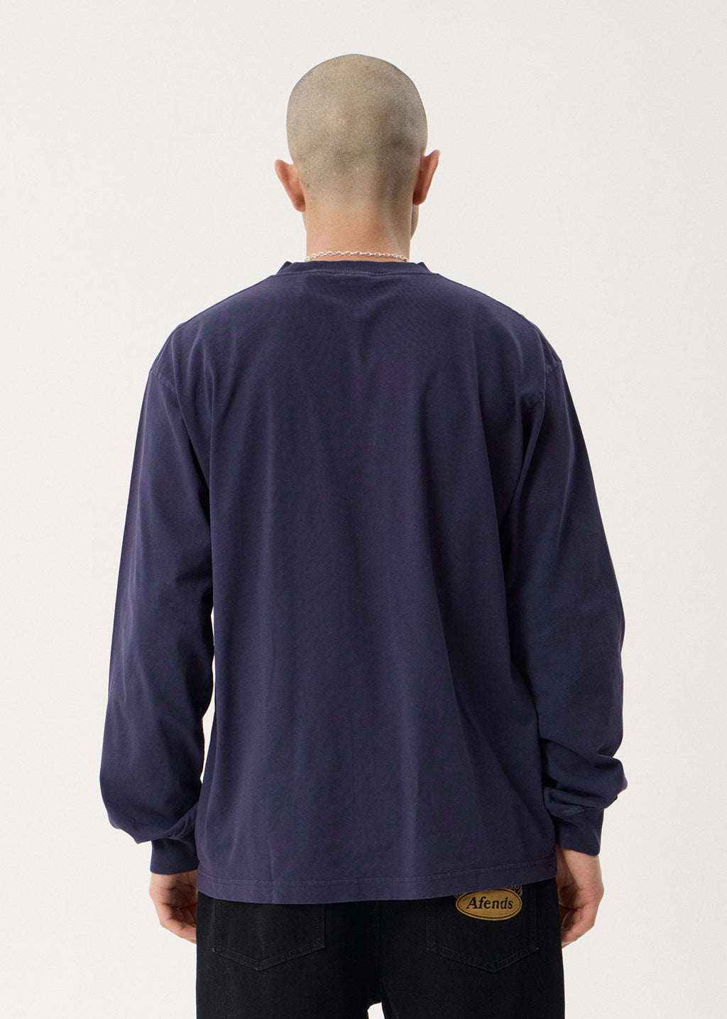 AFENDS Mens Genesis - Boxy Long Sleeve Tee - Washed Deep Sea