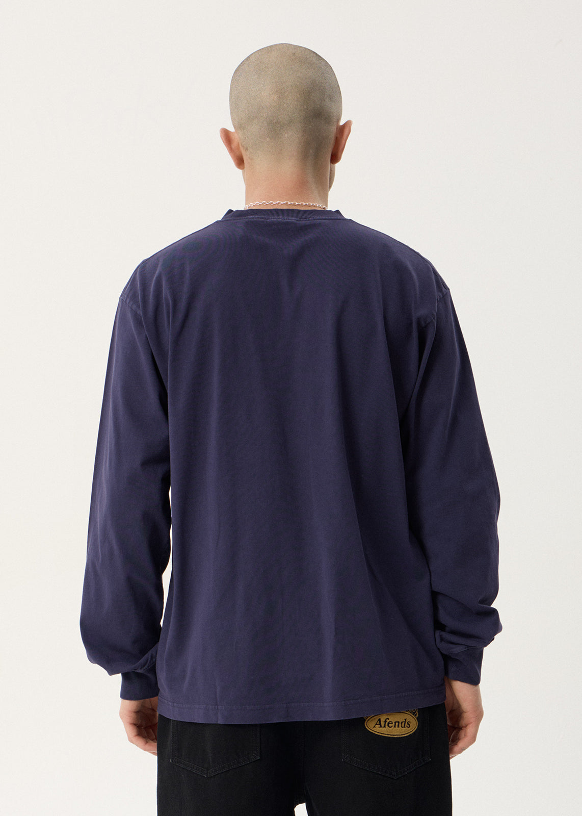 AFENDS Mens Genesis - Boxy Long Sleeve Tee - Washed Deep Sea