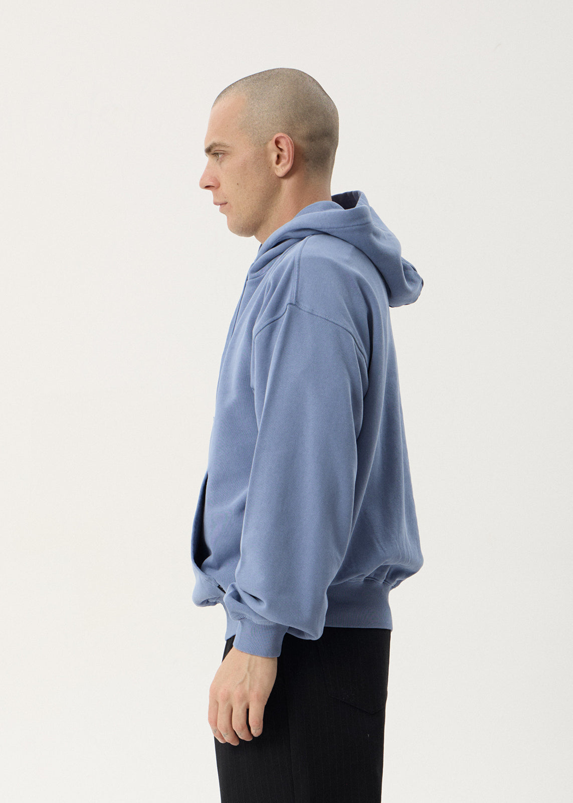 AFENDS Mens Genesis - Boxy Pull On Hood - Washed Slate Blue