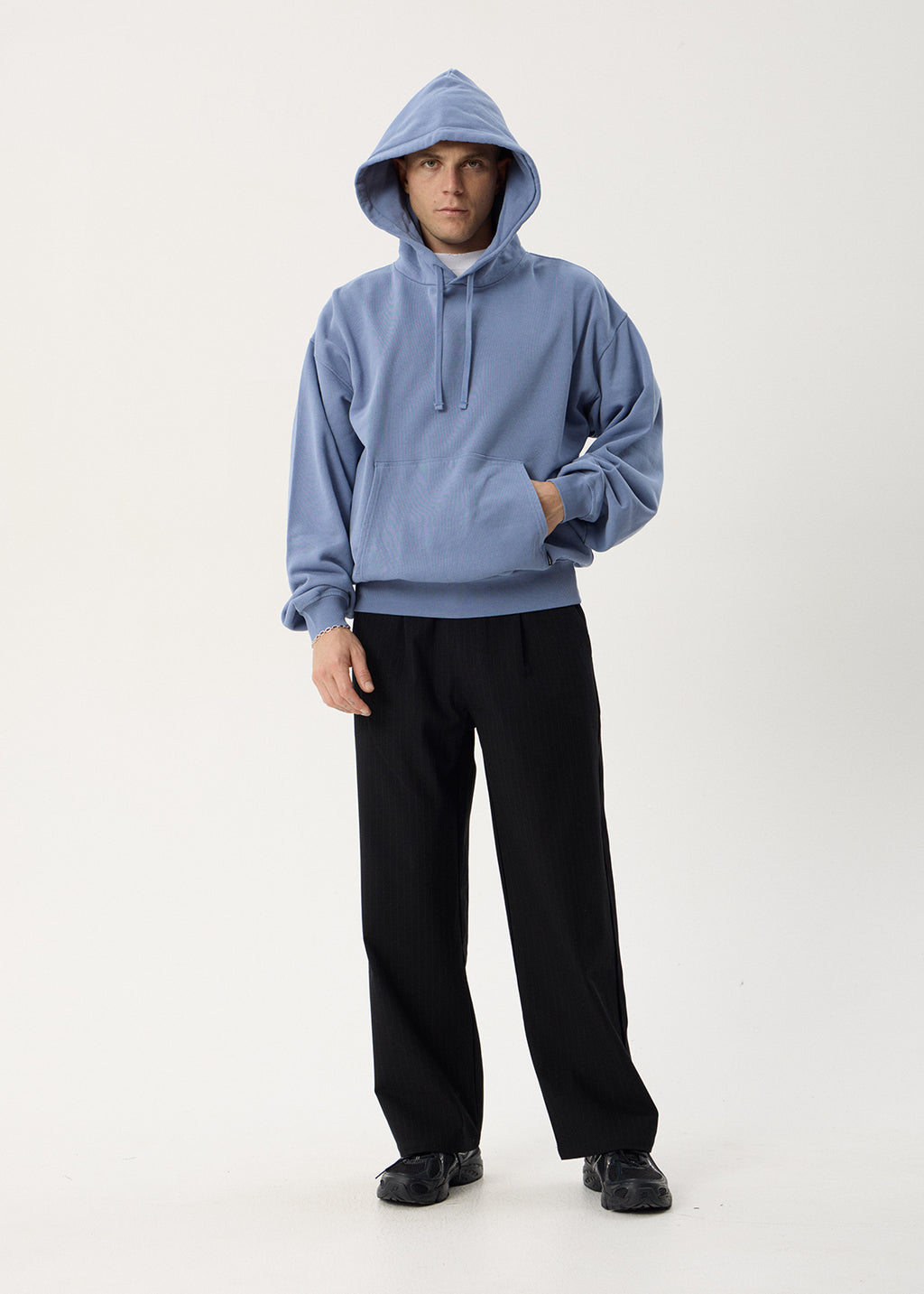 AFENDS Mens Genesis - Boxy Pull On Hood - Washed Slate Blue