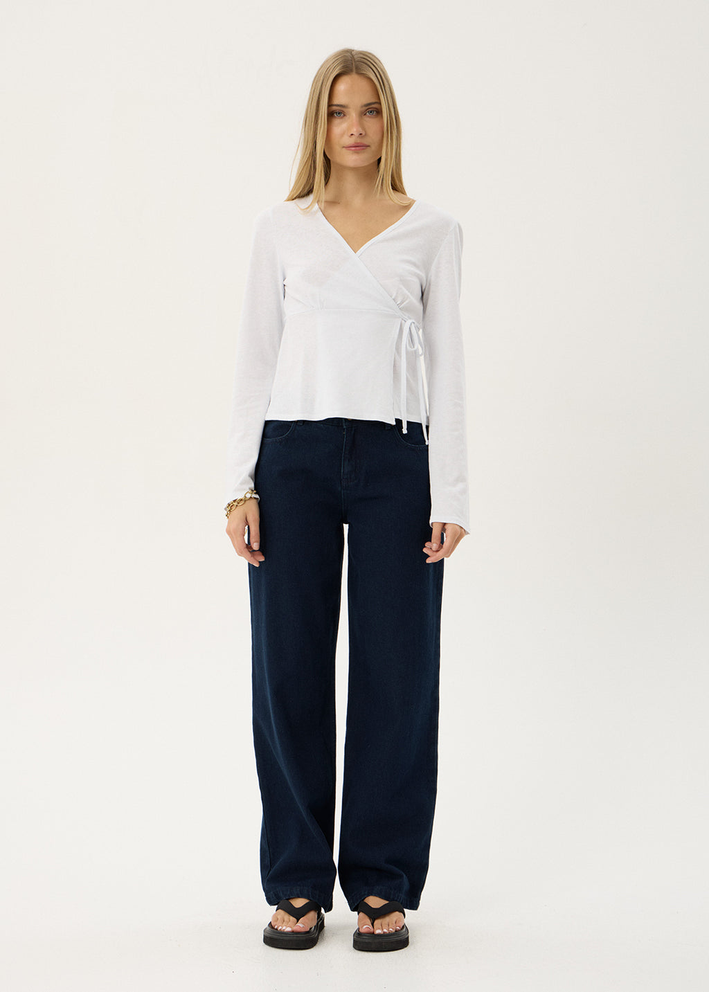 AFENDS Womens Jones - Wrap Long Sleeve Top - White