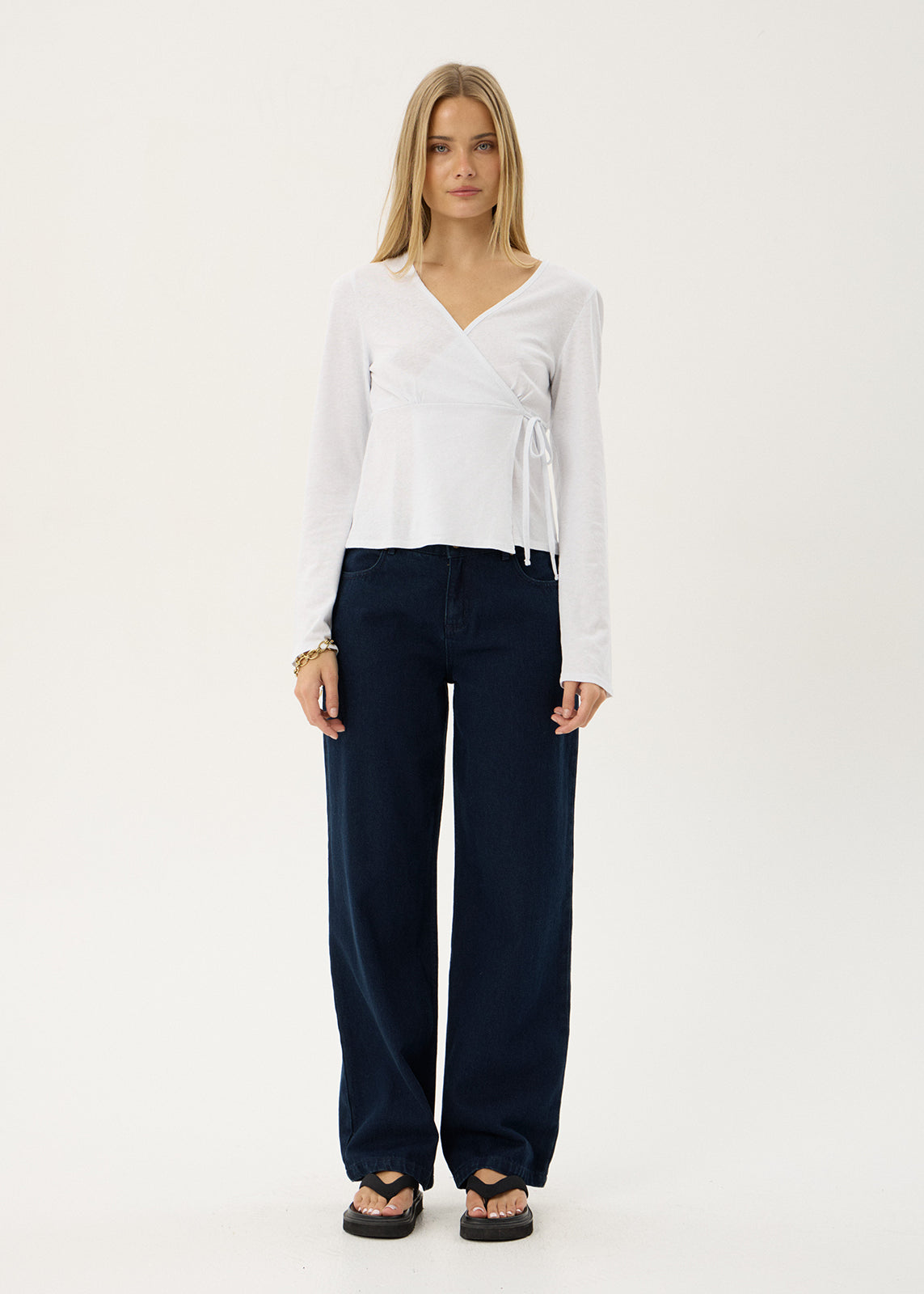 AFENDS Womens Jones - Wrap Long Sleeve Top - White