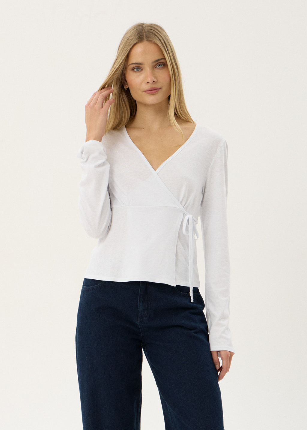 AFENDS Womens Jones - Wrap Long Sleeve Top - White