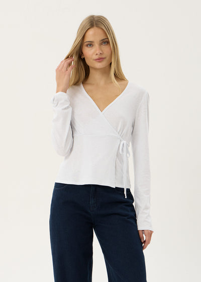 AFENDS Womens Jones - Wrap Long Sleeve Top - White