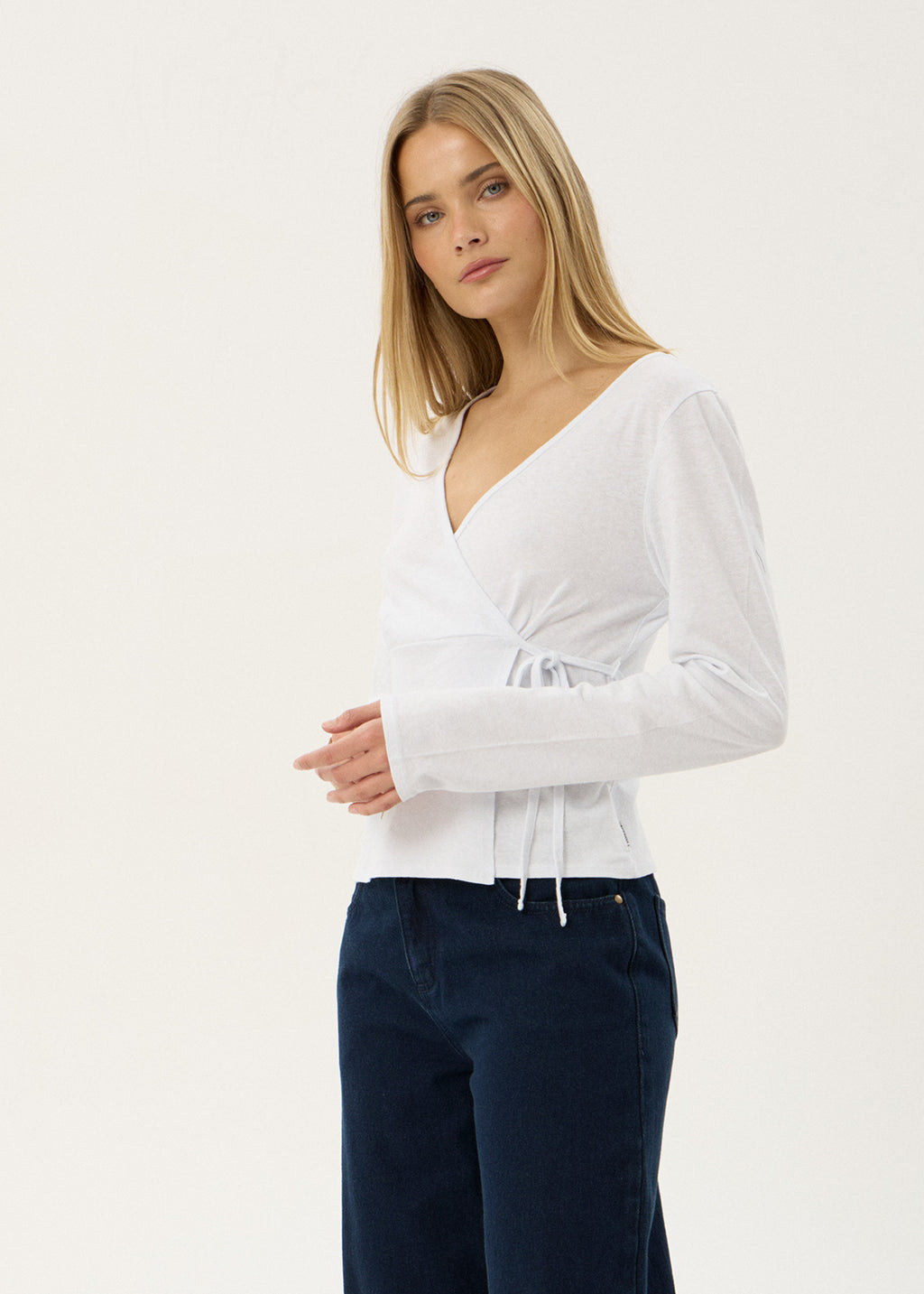 AFENDS Womens Jones - Wrap Long Sleeve Top - White
