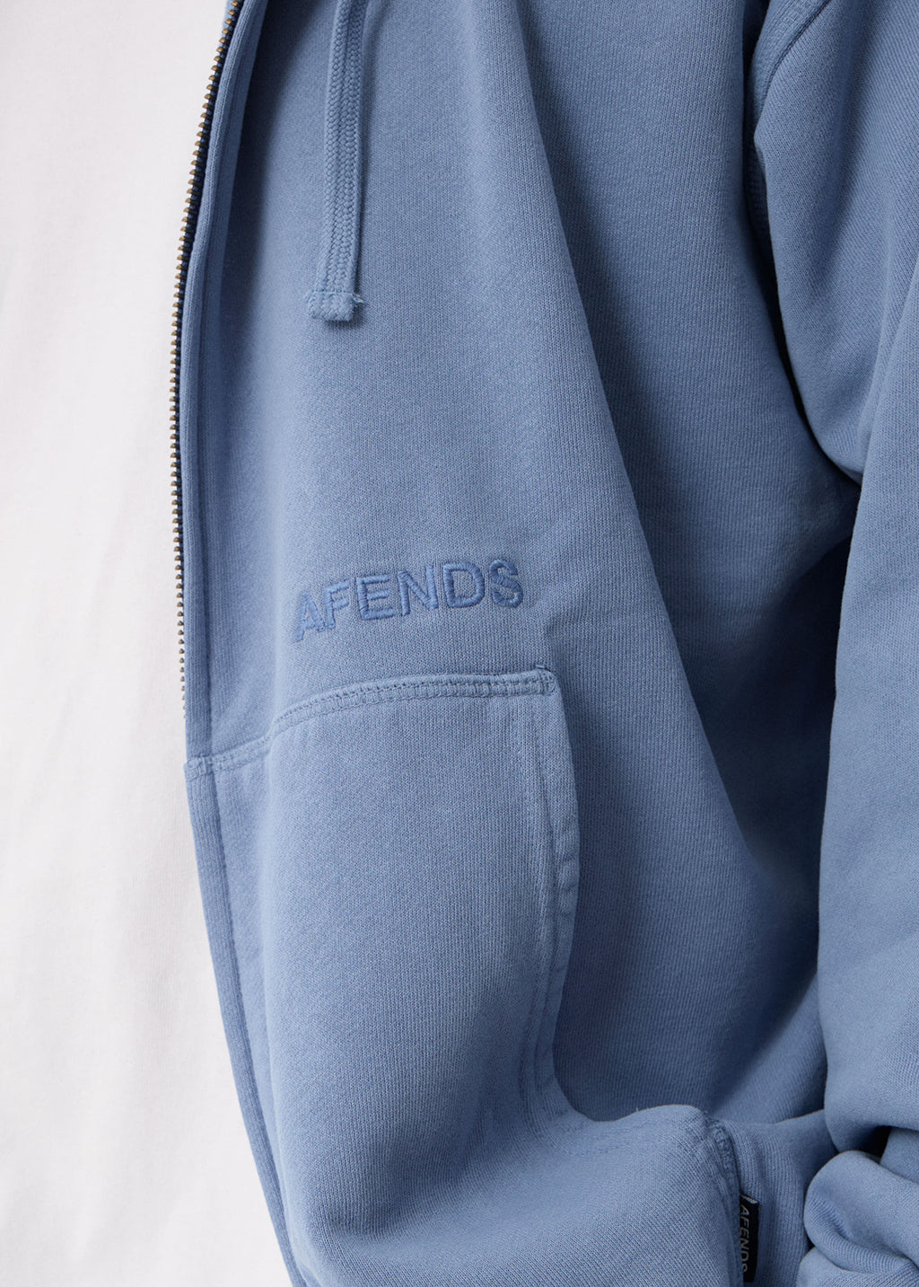 AFENDS Mens Genesis - Boxy Zip Hood - Washed Slate Blue