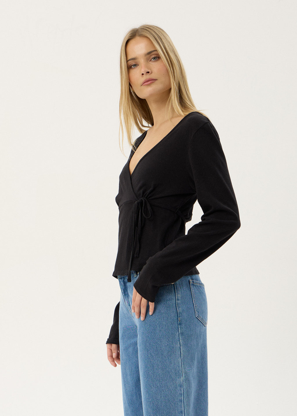AFENDS Womens Jones - Wrap Long Sleeve Top - Black