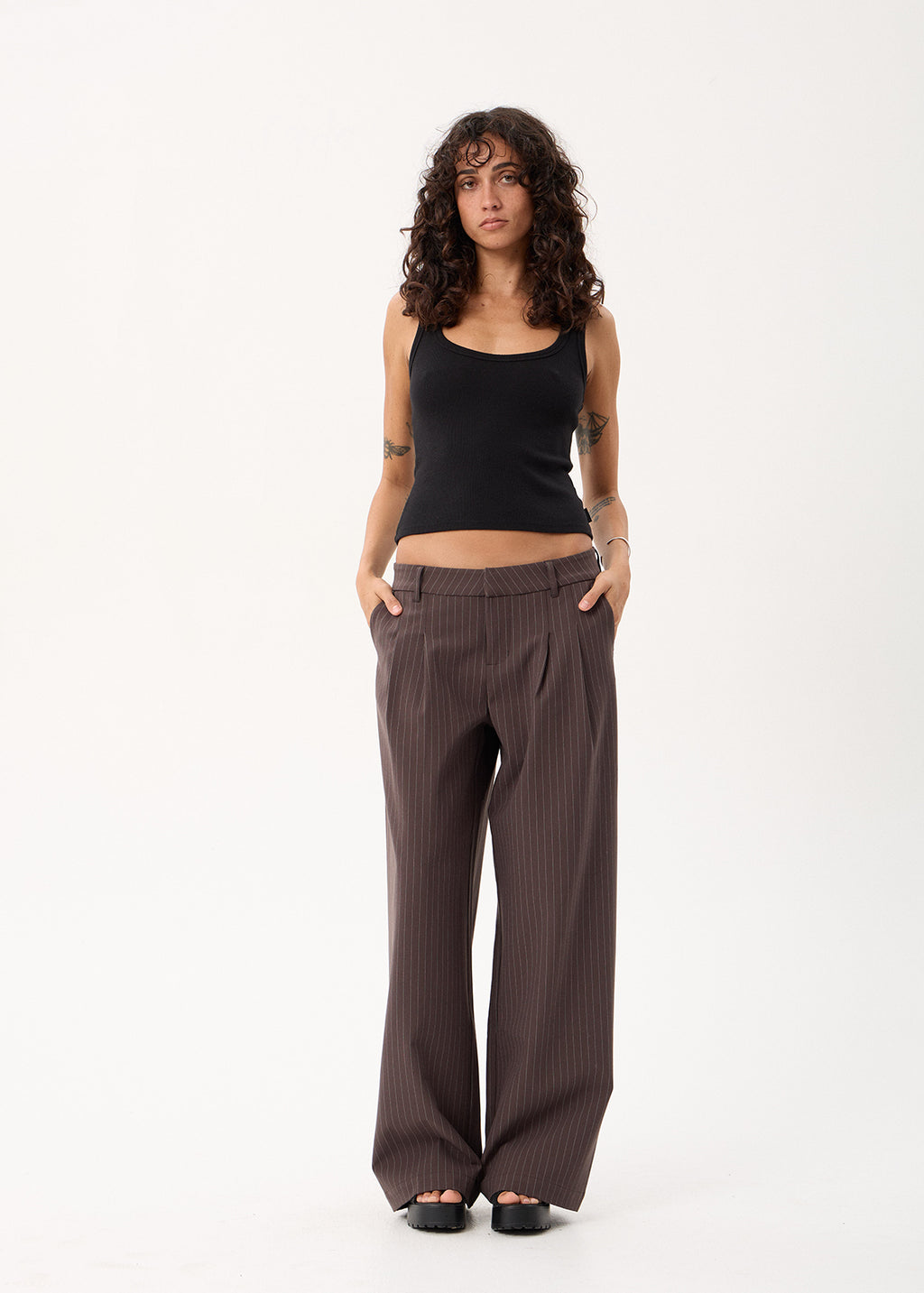 AFENDS Business - Low Rise Trouser - Coffee Stripe