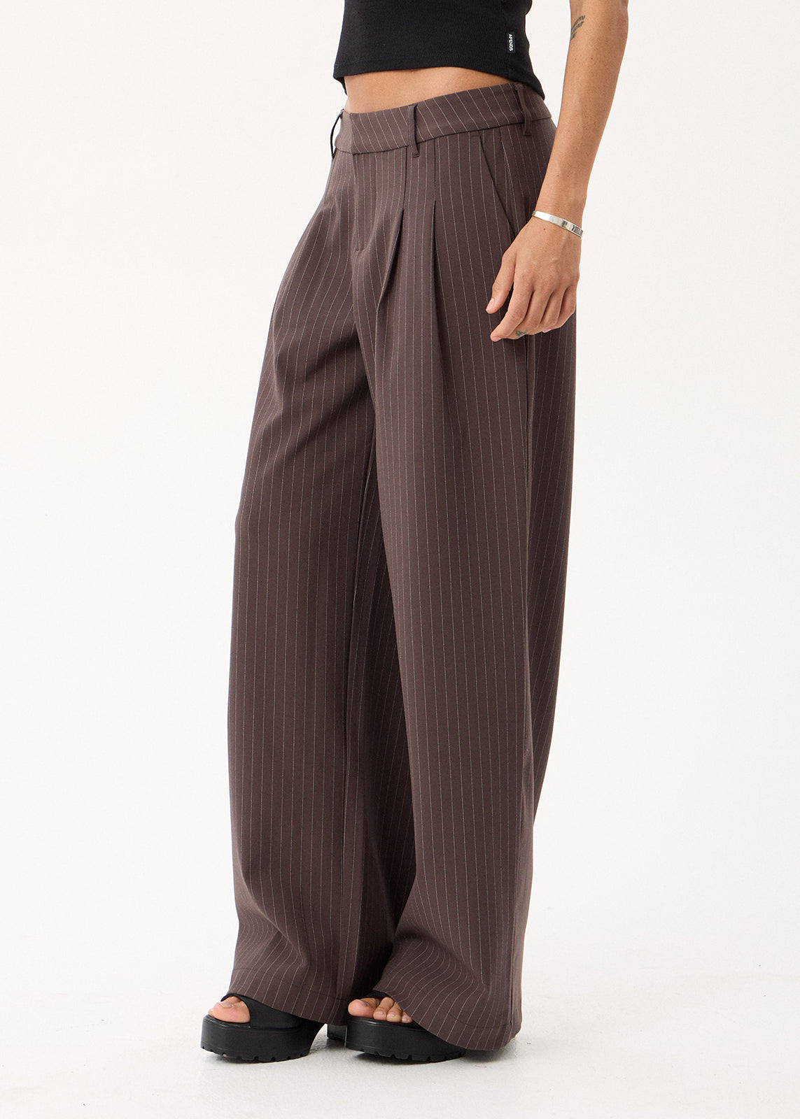 AFENDS Business - Low Rise Trouser - Coffee Stripe