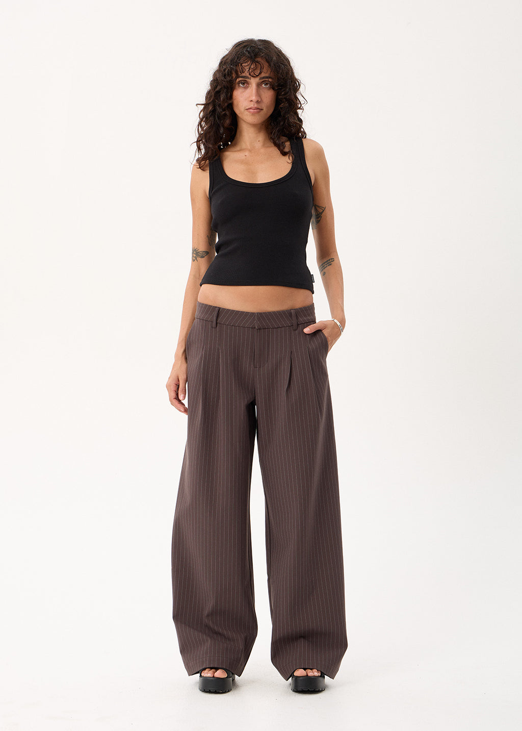 AFENDS Business - Low Rise Trouser - Coffee Stripe