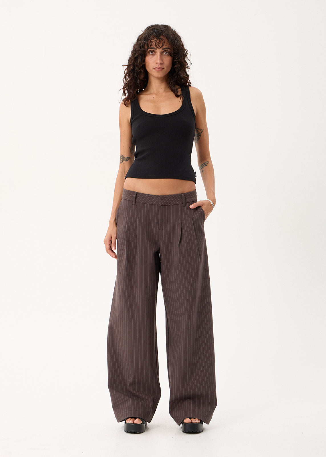 AFENDS Business - Low Rise Trouser - Coffee Stripe