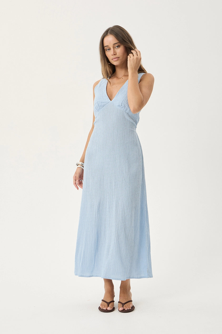 AFENDS Womens Focus Tully - Seersucker Maxi Dress - Blue