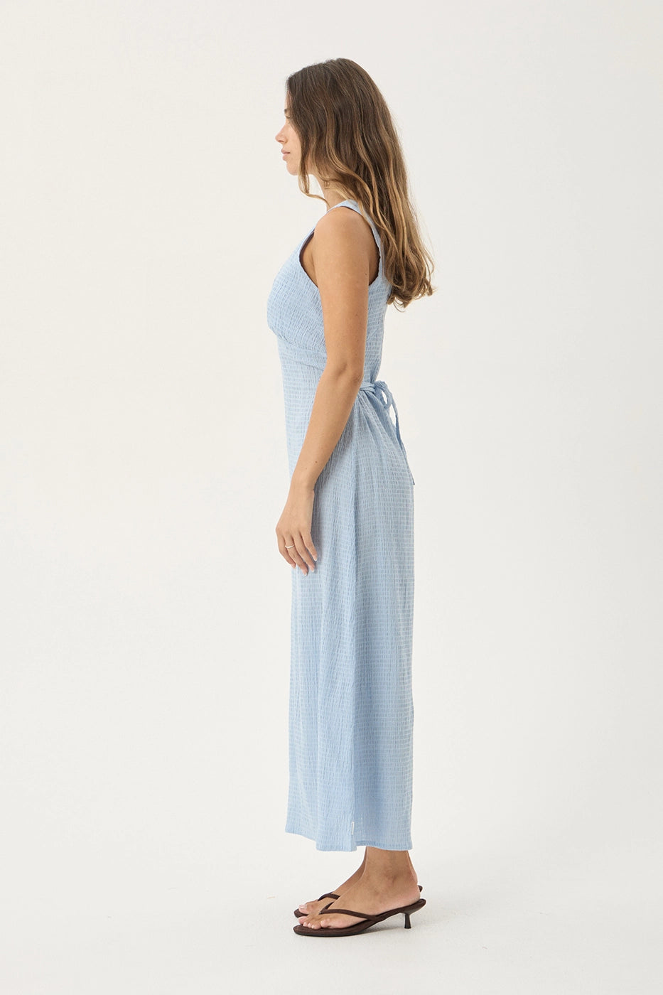 AFENDS Womens Focus Tully - Seersucker Maxi Dress - Blue