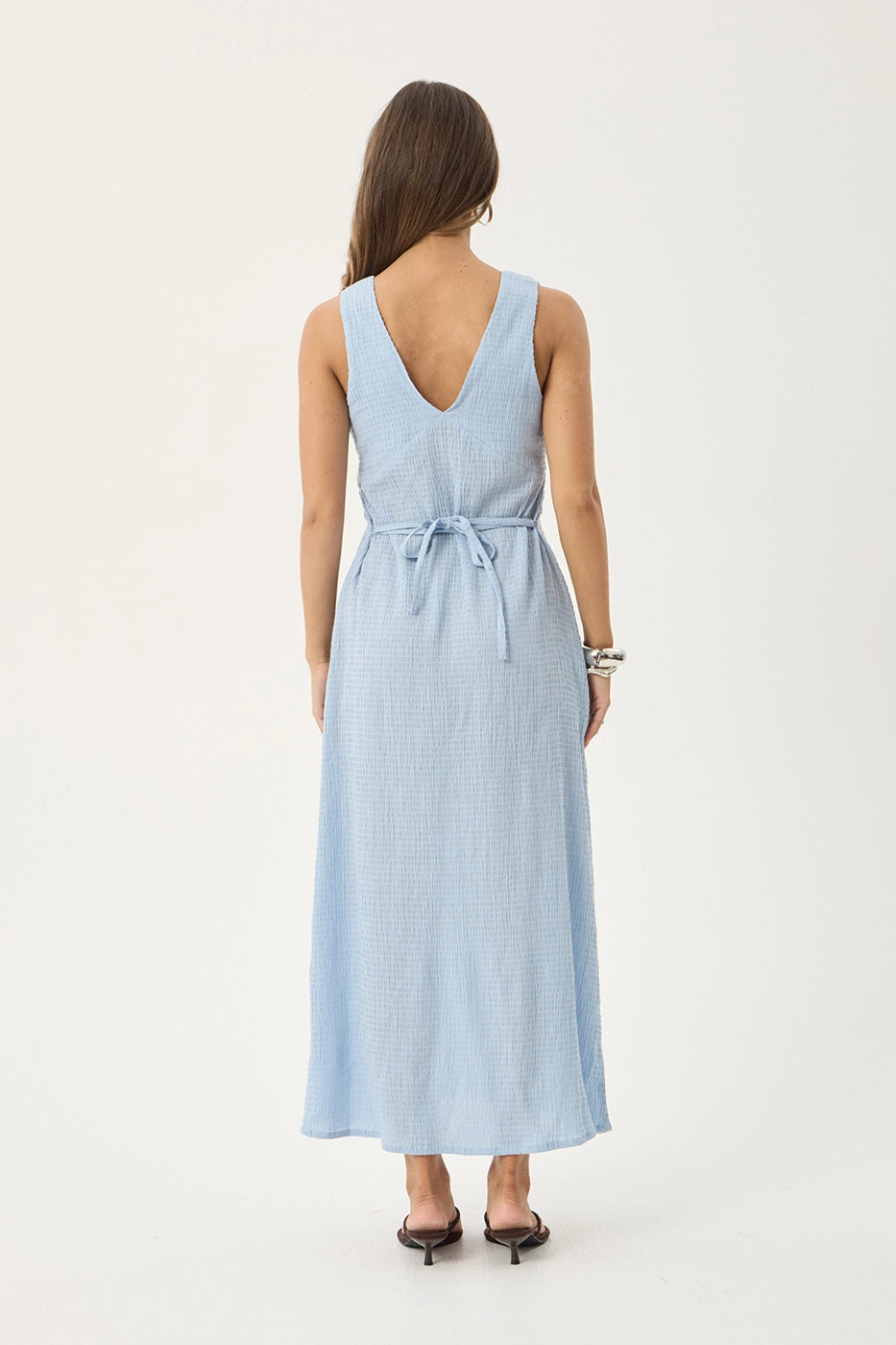 AFENDS Womens Focus Tully - Seersucker Maxi Dress - Blue