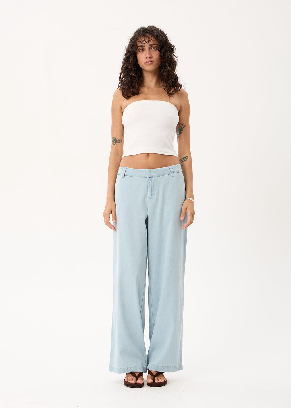 AFENDS Martu - Chambray Low Rise Pant - Light Blue